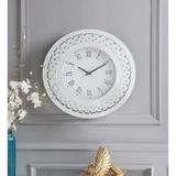 Wood & Mirror Round Analog Wall Clock, White