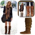 Anthropologie Shoes | Anthropologie Minnetonka Moccasins 5 Layer Fringe Boot | Color: Brown | Size: 6