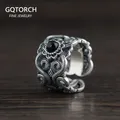 Bague en argent regardé S925 pour hommes et femmes argent thaïlandais vintage agate noire