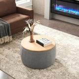 Round Storage Ottoman Work as End table and Ottoman,2 in 1 Function