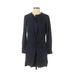 Uniqlo Casual Dress - Shirtdress High Neck Long Sleeve: Blue Solid Dresses - Women's Size X-Small