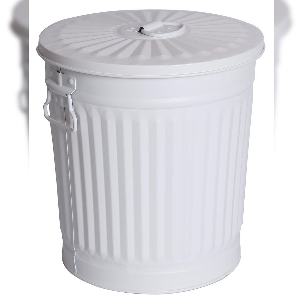 H&D Manufaktur Jinfa Mülleimer mit Deckel, Ascheeimer, Abfallbehälter, Mülltonne, Papierkorb aus Metall. Weiß, Ø 36 cm, Höhe 36,5 cm 35 Liter