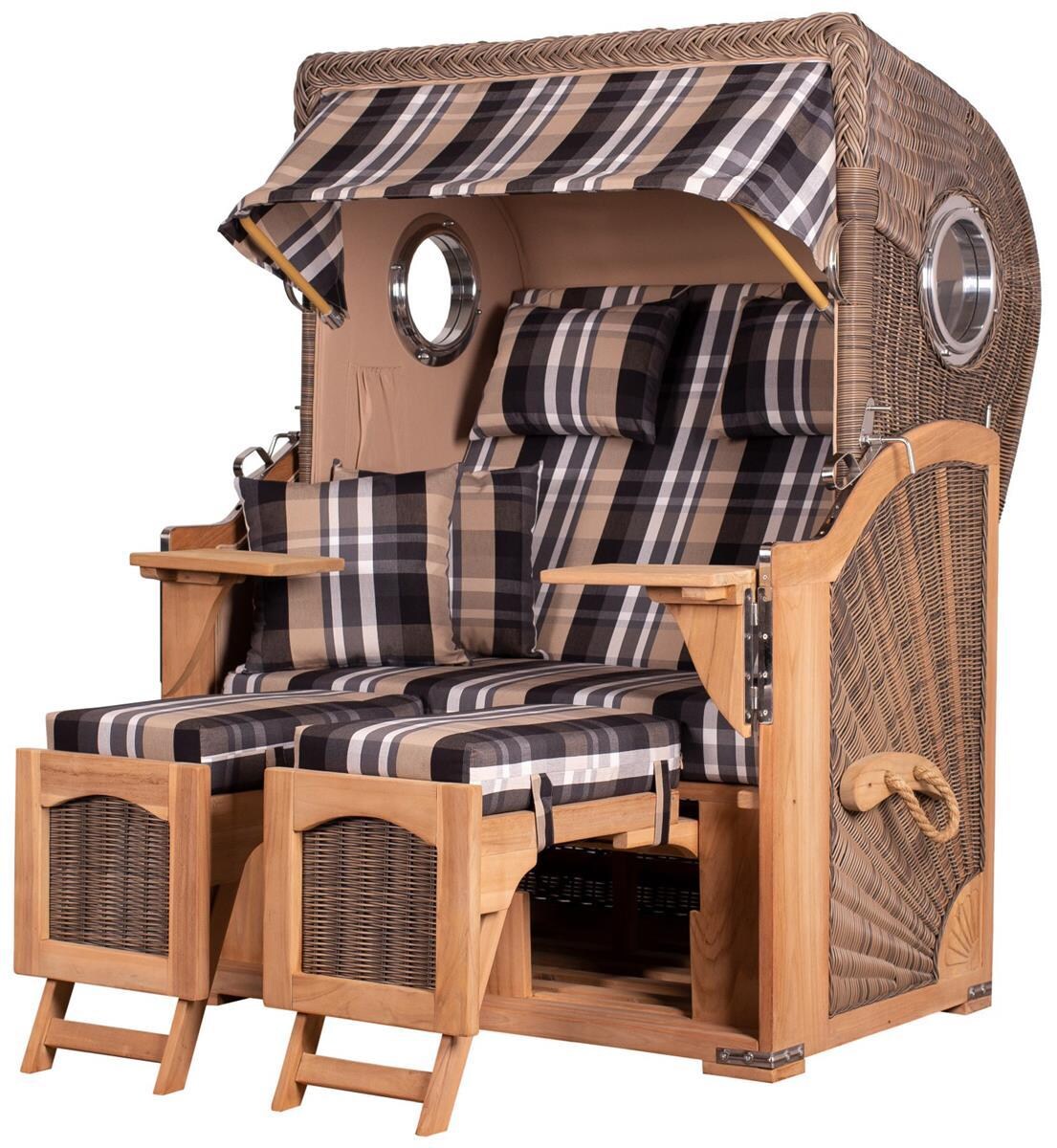 Mr. Deko Strandkorb - bene living - Ammersee Teak Bullauge - PE grau - Modell 583 - Zweisitzer inkl. Liftersystem Image