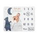 Woodland Bear Boy Girl Baby Monthly Milestone Blanket - Neutral Navy Blue Grey Gold Black Celestial Moon Star Watercolor Forest