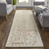 White 96 x 30 x 0.16 in Area Rug - Three Posts™ Leeson Floral Handmade Tufted Bleached Sand Area Rug Viscose/Cotton/Wool | Wayfair