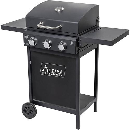 ACTIVA Cabrio Grill Gasgrill Grillwagen 3 Brenner je 2,7 KW, Schwarz, Verchromter Grillrost