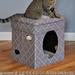 MidWest Homes For Pets Cat Cub, Cat house, Cat Condo in Fashionable Mushroom Diamond Print Wood in Brown/Gray | 17 H x 16 W x 16 D in | Wayfair