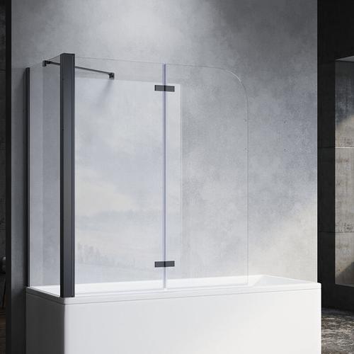 Badewannenaufsatz Schwarz Faltwand Glas für Badewanne Duschabtrennung Duschwand 2-teilig