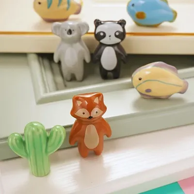 Lèvent de meubles en céramique de dessin animé d'animaux pour enfants poignées d'armoire mignonnes