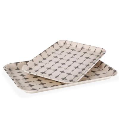 Gerson 95258 - Set of 2 Black & White, Faded X Design, Bamboo Fibre Rectangle Tray Kitchen Dining Serving