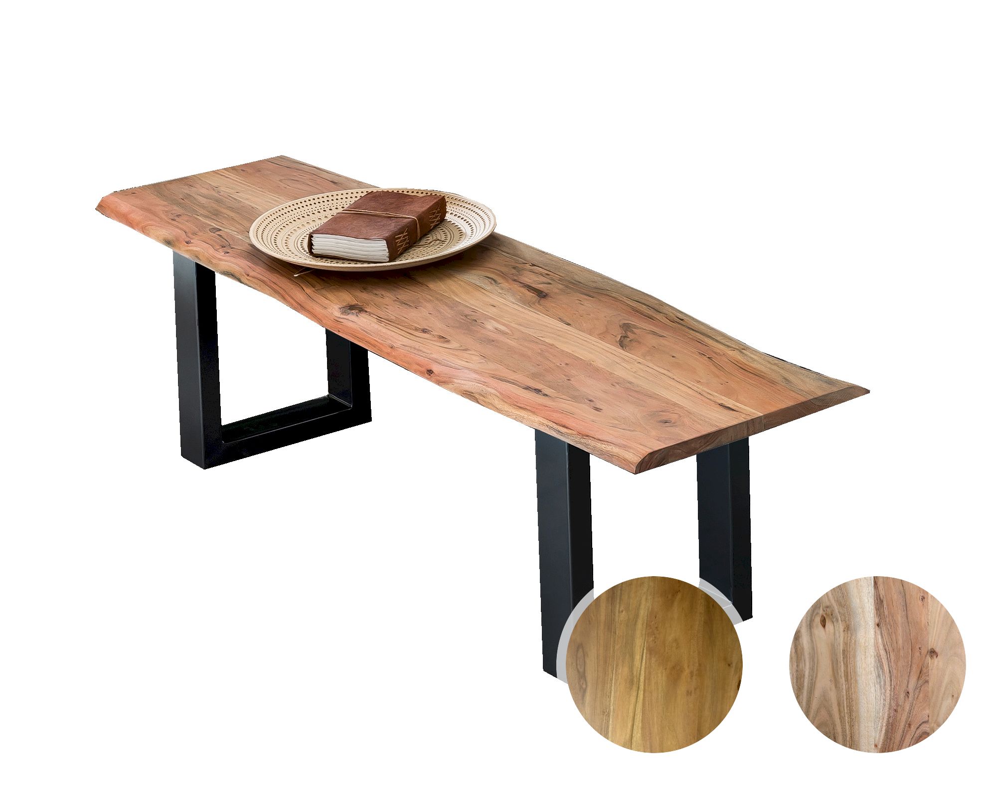 SIT Baumkante Massivholz Bank 26mm / Nussbaum / silberfarbig