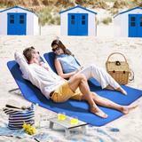 3 Pieces Beach Lounge Chair Mat Set 2 Adjustable Lounge Chairs with Table Stripe - 60" x 22" x 10.5"-18.5" (L x W x H)