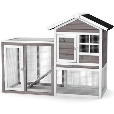 2-Story Wooden Rabbit Hutch with Running Area - 48.5" x 25" x 37" (L x W x H)