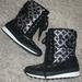 Coach Shoes | Coach Dorean Logo Print Nylon Suede Winter Boots | Color: Black/Silver | Size: 7.5