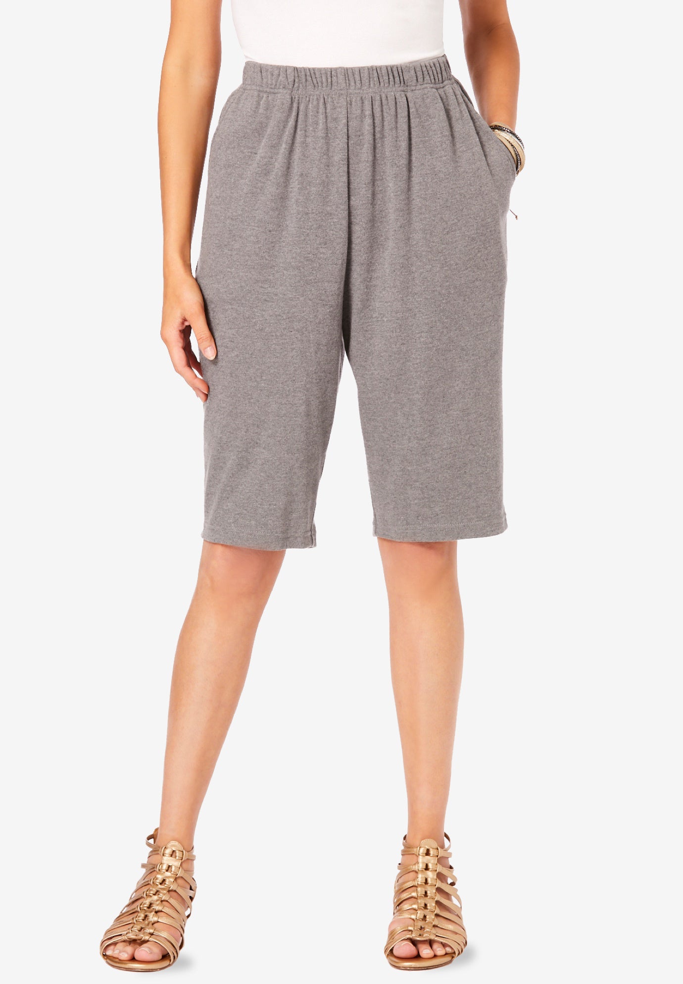 Plus Size Women's Plus Size Soft Knit Pull-on Bermuda Short by Roaman's in Medium Heather Grey (Size 3X)