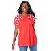 Plus Size Women's Embellished Tunic with Side Slits by Roaman's in Vivid Red Floral Embroidery (Size 18/20) Long Shirt