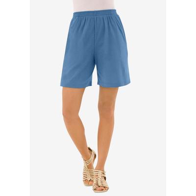 Plus Size Women's Plus Size Soft Knit Pull-On Short by Roaman's in Dusty Indigo (Size 5X)