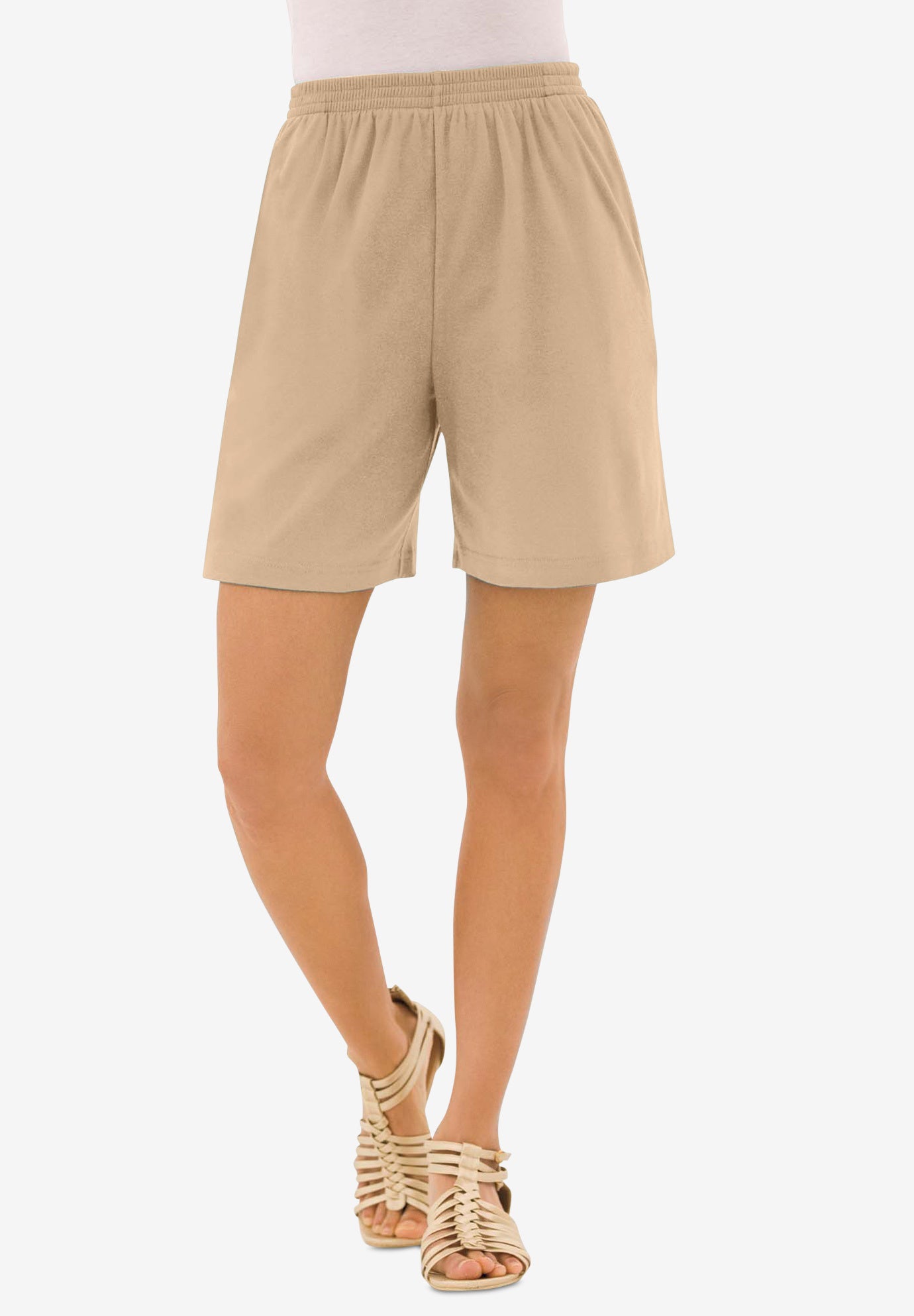 Plus Size Women's Plus Size Soft Knit Pull-On Short by Roaman's in New Khaki (Size 3X)