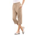 Plus Size Women's Soft Knit Capri Pant by Roaman's in New Khaki (Size 1X)