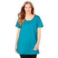 Plus Size Women's Perfect Short-Sleeve Scoop-Neck Henley Tunic by Woman Within in Pretty Turquoise (Size 18/20)