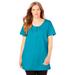 Plus Size Women's Perfect Short-Sleeve Scoop-Neck Henley Tunic by Woman Within in Pretty Turquoise (Size 18/20)