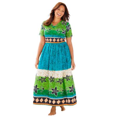 Plus Size Women's Long Crinkle Cotton Lounger by Only Necessities in Laguna Green Ombre (Size 5X)