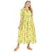 Plus Size Women's Roll-Tab Sleeve Crinkle Shirtdress by Woman Within in Primrose Yellow Leaf (Size 38 W)