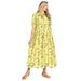 Plus Size Women's Roll-Tab Sleeve Crinkle Shirtdress by Woman Within in Primrose Yellow Leaf (Size 26 W)