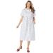 Plus Size Women's Short-Sleeve Denim Dress by Woman Within in White Floral (Size 40 W)