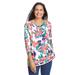 Plus Size Women's Perfect Printed Three-Quarter Sleeve V-Neck Tee by Woman Within in White Multi Pretty Tropicana (Size 38/40) Shirt
