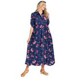 Plus Size Women's Roll-Tab Sleeve Crinkle Shirtdress by Woman Within in Evening Blue Wild Floral (Size 30 W)