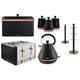 TOWER Cavaletto Black & Rose Gold 3KW 1.7L Pyramid Kettle, 4-Slice 1800W Toaster, Bread Bin, Set of 3 Tea, Coffee, Sugar Canisters, Mug Tree & Towel Pole. Matching Kitchen Set of 8 Items