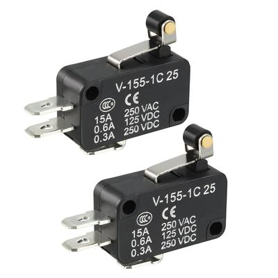2pcs V-155-1C25 Black Hinge Roller Lever Micro Limit Switches - V-155-1C25 2PCS