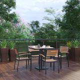 4 Faux Teak Accented Club Chairs and 30" Square Faux Teak Patio Table Set