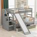 Twin over Full Pine Wood+MDF Bunk Bed with Drawers,Storage and Slide & Guardrail & Handrails, Stable Structure, Smooth Paint