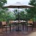 30" x 48" Faux Teak Patio Table, 4 Chairs and 9FT Patio Umbrella with Base