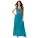 Plus Size Women's Embroidered Sleeveless Crinkle Dress by Roaman's in Deep Turquoise Floral Embroidery (Size 38/40)