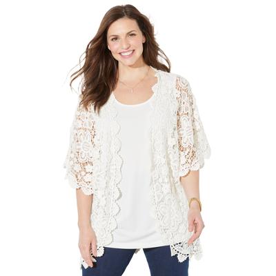 Plus Size Women's Graceful Crochet Kimono by Catherines in White (Size 4X)