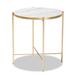 Maddock Contemporary Gold Metal End Table with Real Marble Tabletop