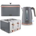 TOWER Cavaletto Grey 1.7L 3KW Jug Kettle, 4 Slice 1800W Toaster & Breadbin. Matching Set in Grey with Rose Gold Accents