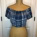 American Eagle Outfitters Tops | American Eagle Blue And White Plaid Short Sleeve Crop Top Size Medium | Color: Blue/White | Size: M