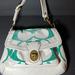 Coach Bags | Coach 10824 Ali Teal & White Linen & Leather Shoulder Bag | Color: Blue/White | Size: 12” X 10”