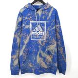 Adidas Shirts | Adidas Custom Painted Bleached Hoodie Sweatshirt Distressed Box Logo Blue Mens L | Color: Blue | Size: L