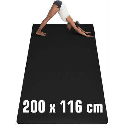 200x116 xxl Fitnessmatte - 6mm Extra Breite Yogamatte - Rutschfeste Sportmatte - schwarz
