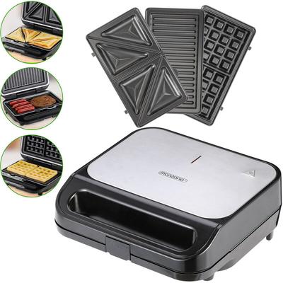 Sandwichmaker 3 in 1 Sandwichtoaster mit 3 abnehmbare Sandwich- Grill- Waffelplatten 1000 Watt Image