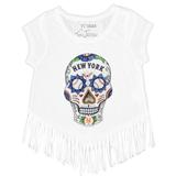 Girls Youth Tiny Turnip White New York Mets Sugar Skull Fringe T-Shirt