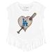 Girls Youth Tiny Turnip White Los Angeles Dodgers Heart Bat Fringe T-Shirt