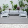 LeisureMod Chelsea 6-Piece Patio Sectional White Aluminum With Cushions in Light Grey - LeisureMod CSW-6LGR