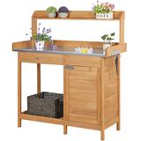 Yaheetech Fir Wood Potting Bench with Metal Tabletop