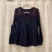 American Eagle Outfitters Tops | American Eagle Bohemian Embroidered Key Hole Cold Shoulder Peasant Top | Color: Blue/Brown | Size: L